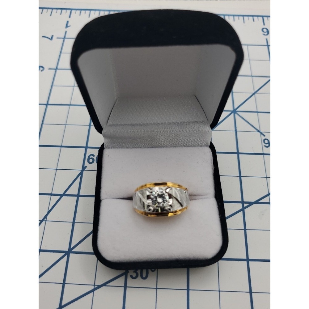 14K GE MENS SOLITAIRE CZ RING, 2 Tone Gold Electroplate, SIGNED ESPO, SIZE 8.5